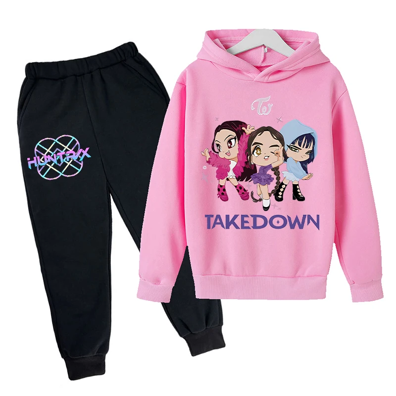 2pcs Kpop Demon Hunters Sweatshirt Pants Suit for Children Anime Fashion Long Sleeves Pants Set Boys Girls Autumn Clothes Gifts