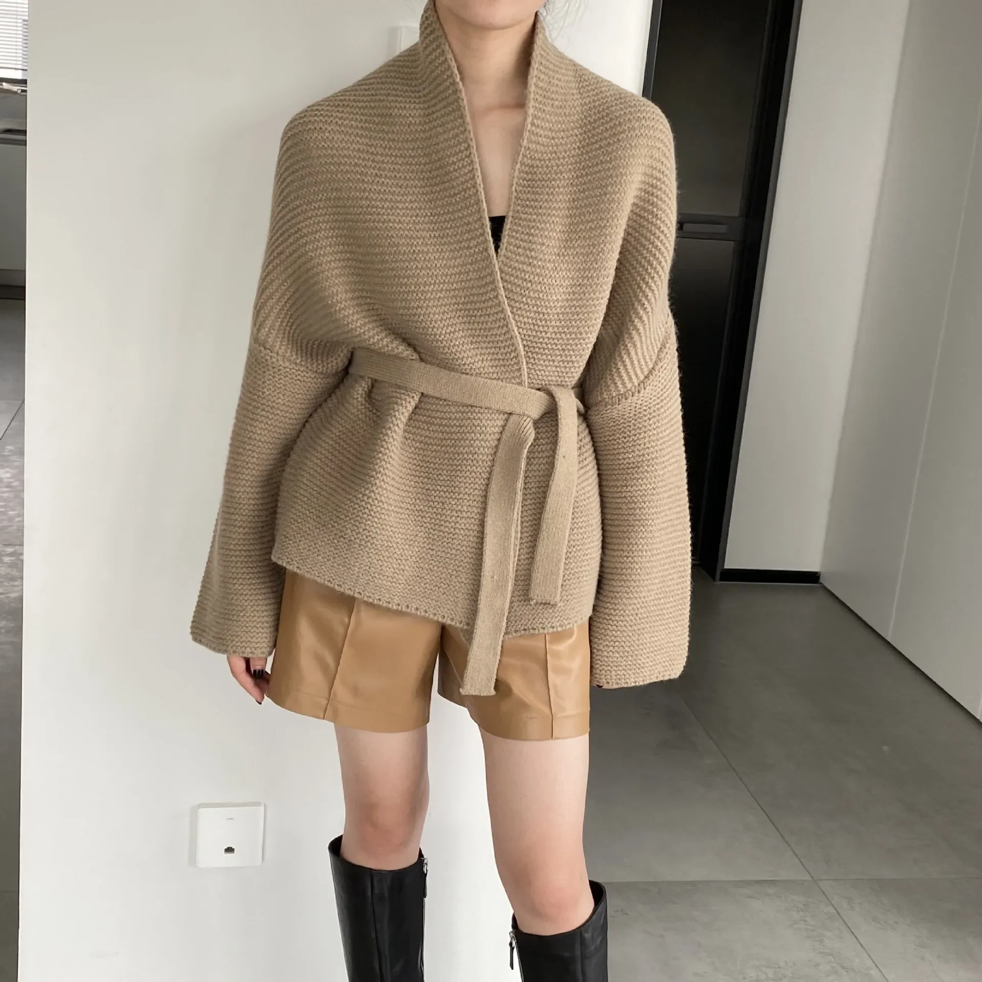 2024 donne autunno cardigan lavorato a maglia cappotto colletto rovesciato manica lunga donna maglione cammello top cappotto stile allentato