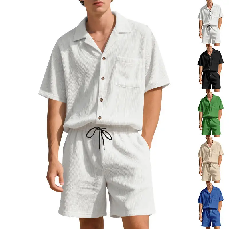

Летний мужской повседневный комплект: свободная хлопковая рубашка и шорты, короткий рукав, вельвет, комфортный, дышащий, модный мужской ансамбль