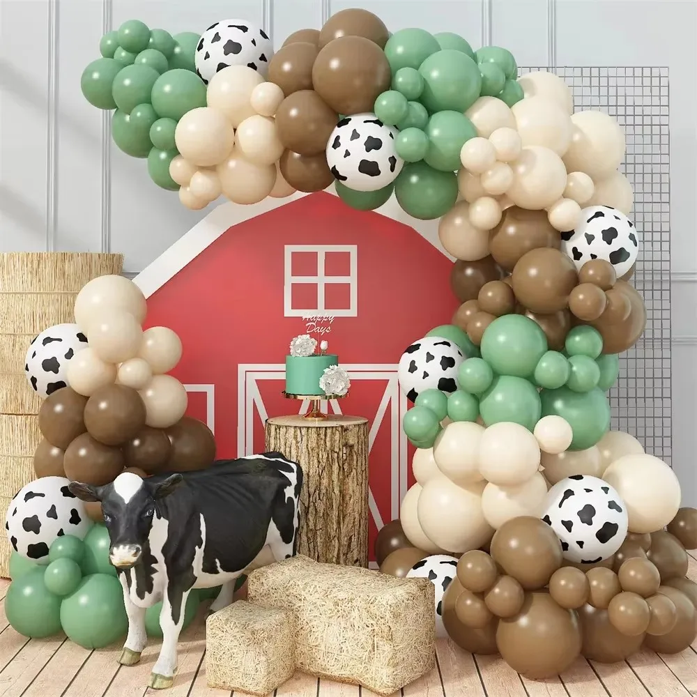 

105Pcs Cow Print Balloon Green and Brown Balloon Arch Garland Kit Western Farm Theme for Cowboy Cowgirl Rodeo Birthday Decor