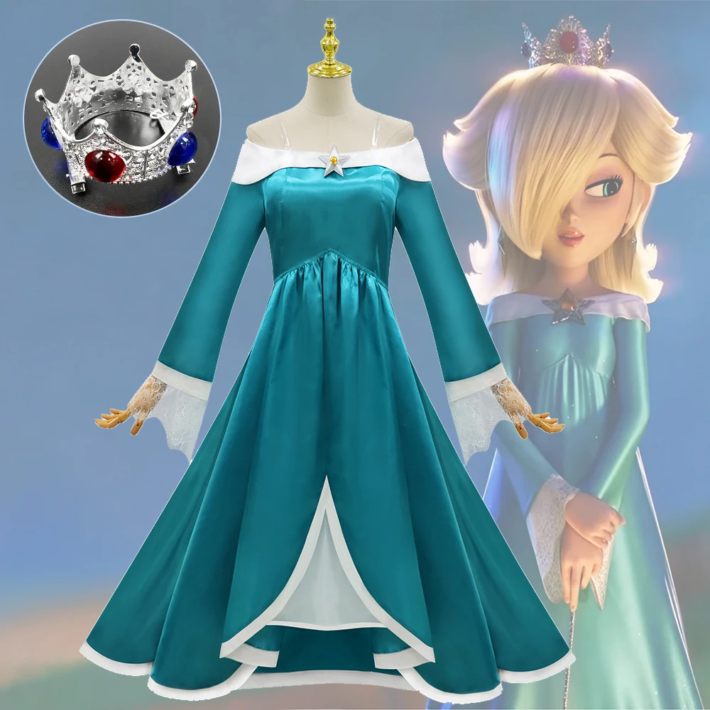 

Костюмы для косплея принцессы Розалины, синие платья, корона, аниме-униформа, наряды для вечеринки на Хэллоуин для женщин и девочек