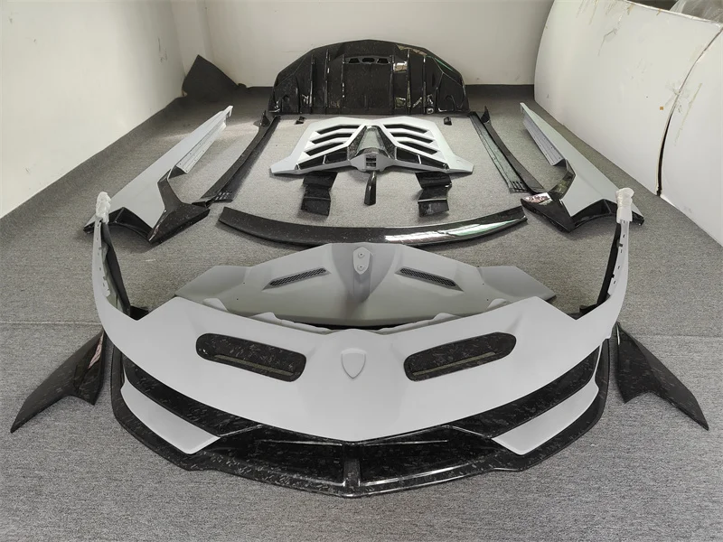 Used for Lamborghini Aventador LP700 upgrade SVJ style semi carbon forged pattern front and rear bumper side skirt body kit