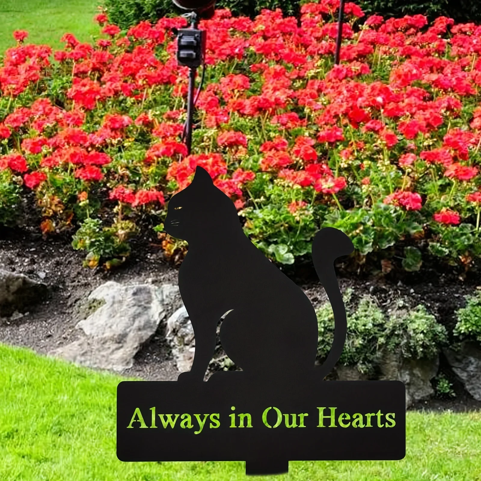 metal ironCat Metal Grave Marker, Always In Hearts Memorial Stake Insert Cemetery Decor Grave Sympathy Funeral Easter Pet Yard d