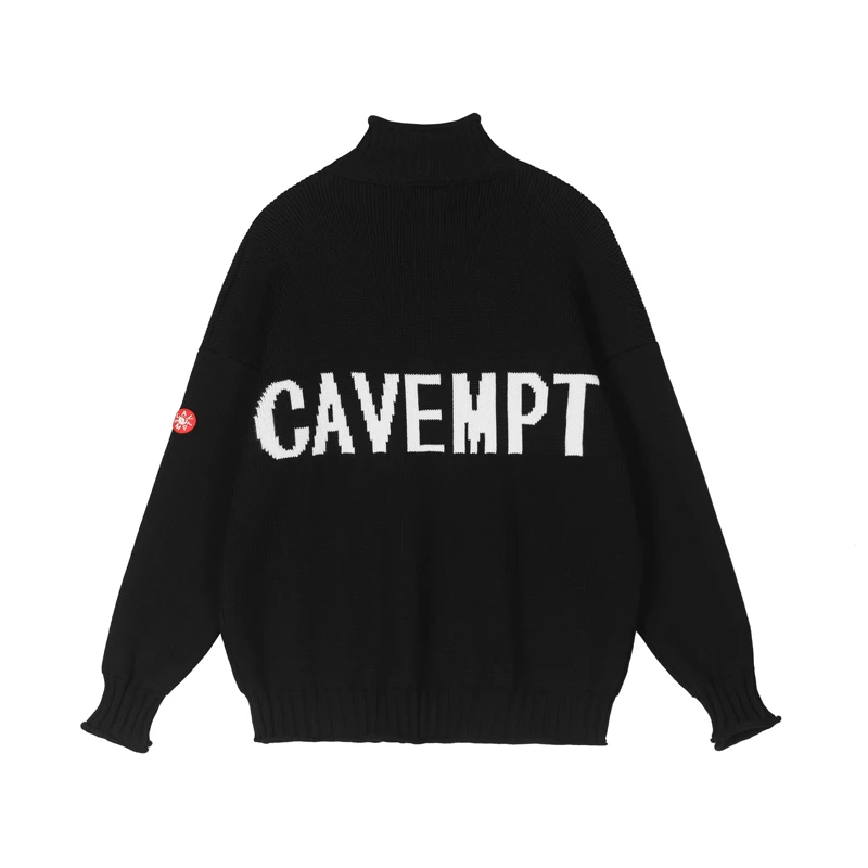 

Japanese Cavempt.ce Zipper Knitt Sweater Sleeve Red Rubber Tag Men Women Good Quailty Loose 1:1 Jacquard Logo Knitted Sweater