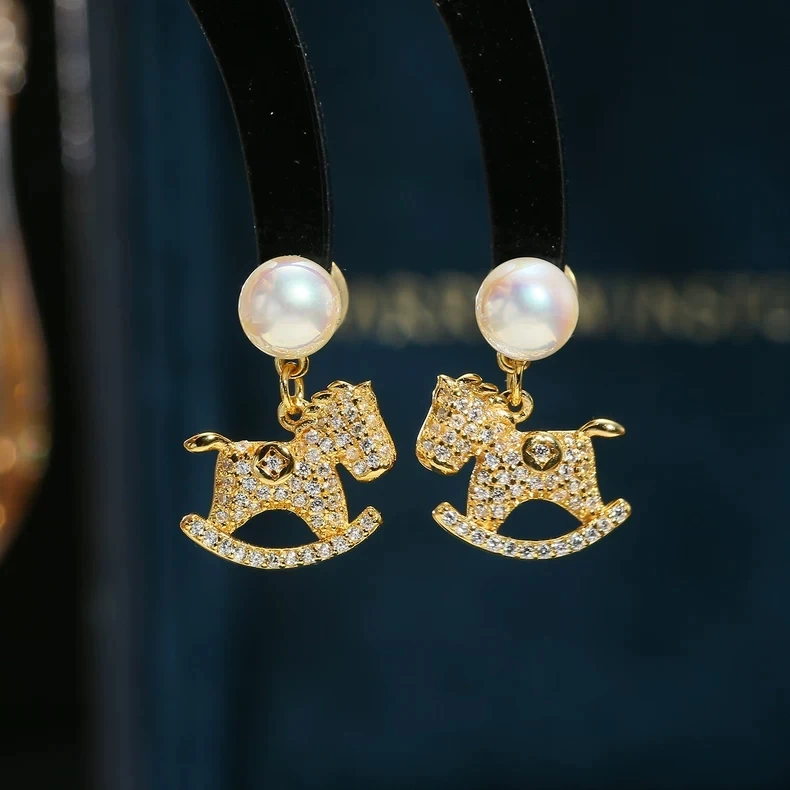 Horse Shape S925 Sterling Silver Earrings Base Findings Mountings Jewelry Mounts Fittings Accessories for 6-8mm Pearls