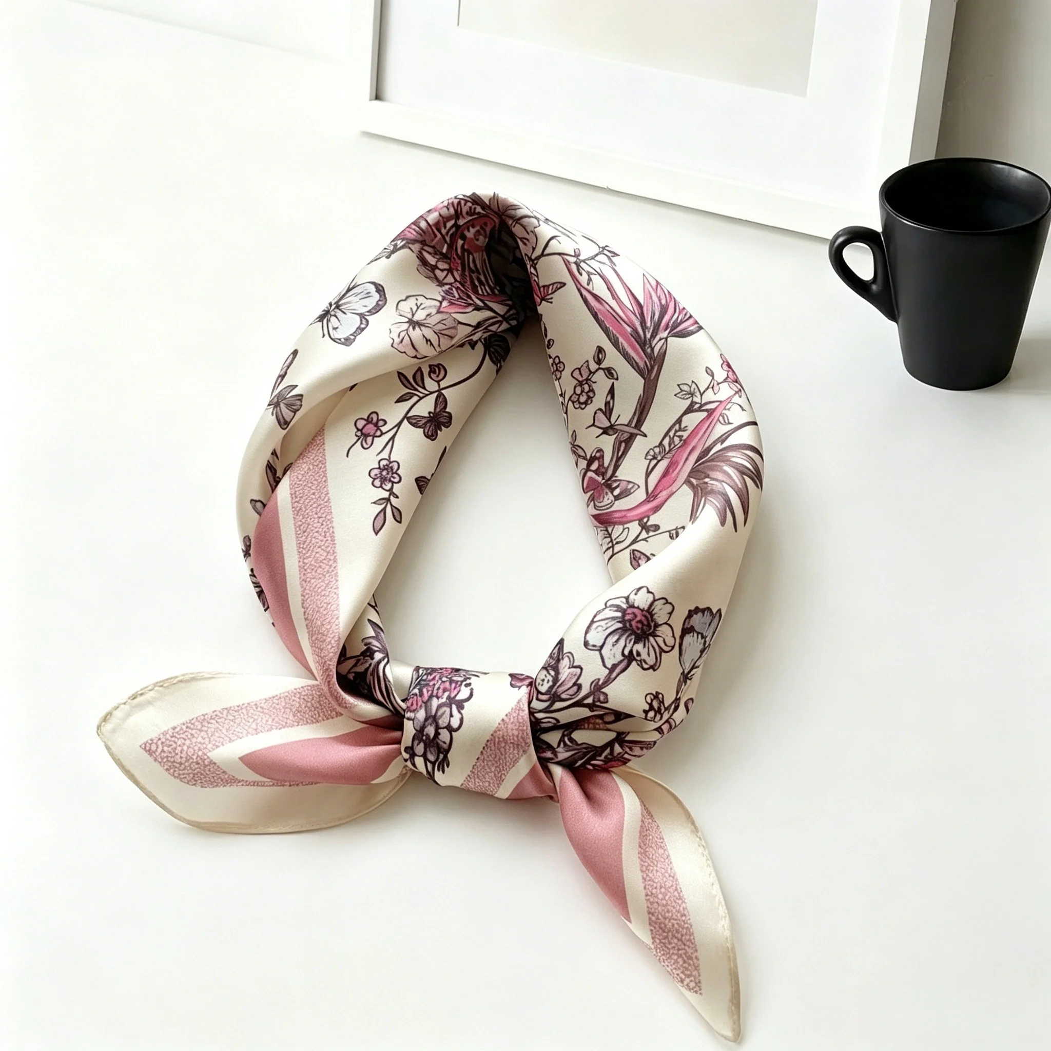 

Luxury Brand Designer Floral Butterfly Large Silk Square Scarf Women's Fashion Headscarf Sun Protection Shawl Scarf Gifts