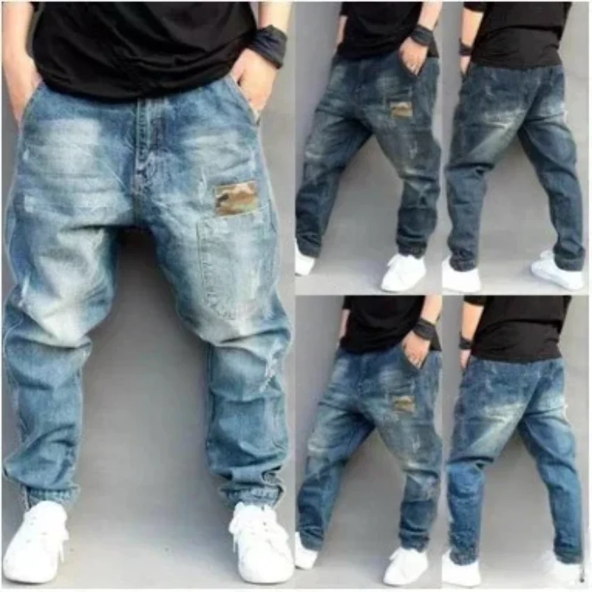 Jeans Men Hip Hop Streetwear Denim Pants Pockets Loose Zipper Fly Mid Waist Trousers 2025 Vintage Denims