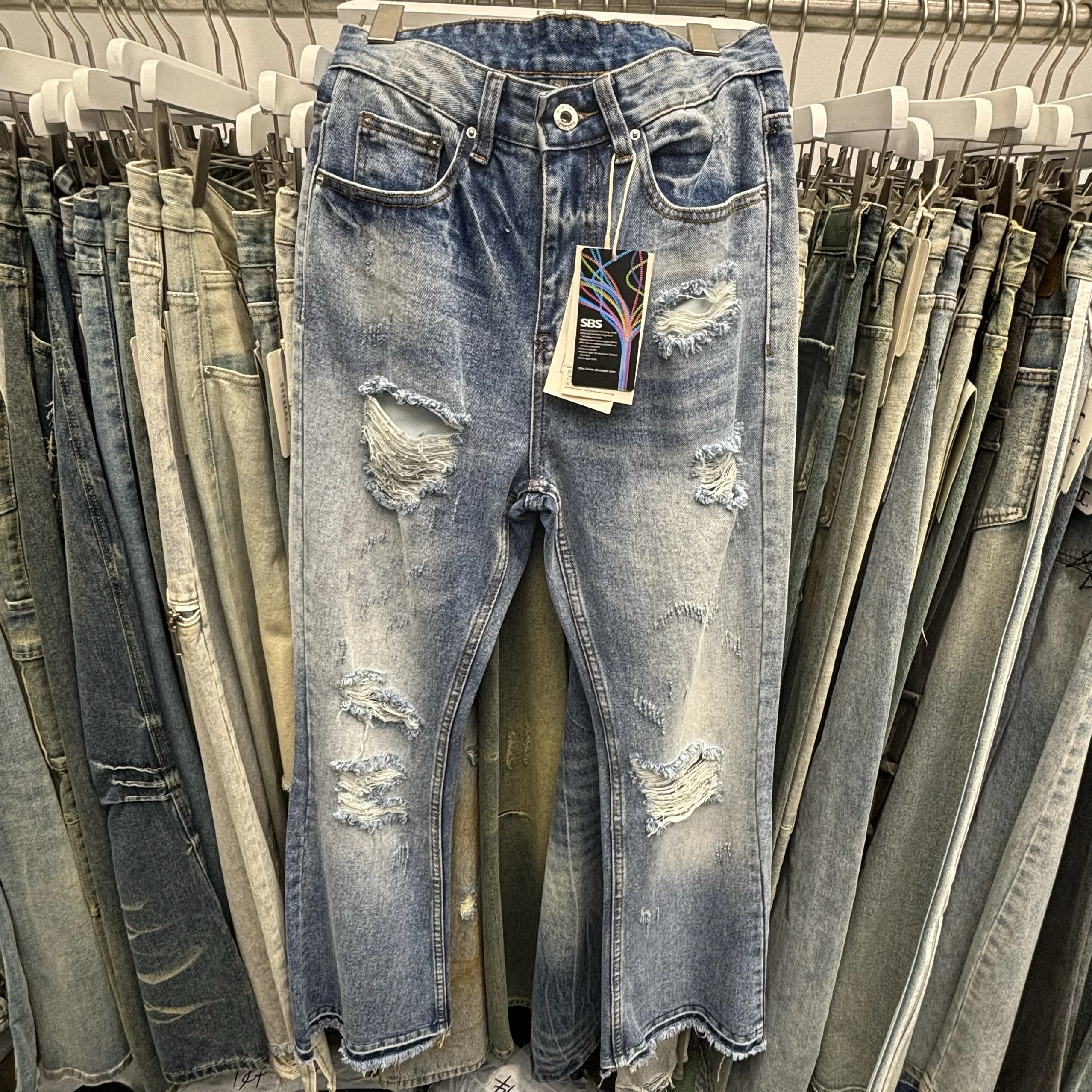 

High Quality Vintage American Washed Casual Straight Leg Jeans Men Loose Micro Flared Slimming Wide Leg Denim Pants