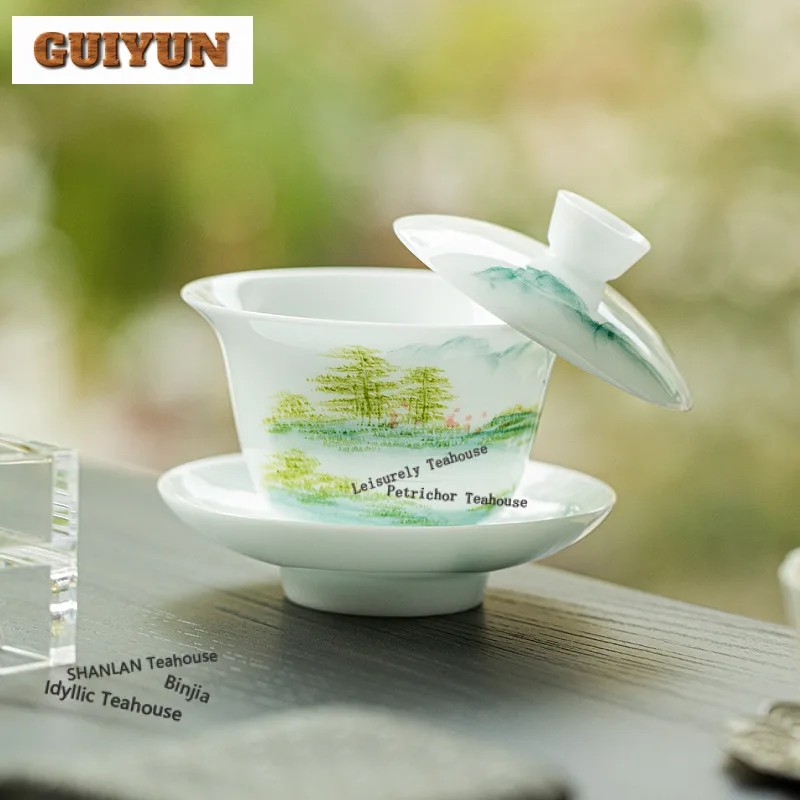 

120ml Hand-painted Picturesque Scenery Gaiwan Elegant Tea Tureen Tea Bowl With Lid Kit Tea Making Cover Bowl Tea Services Craft