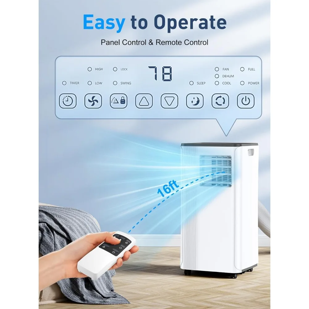 10000 BTU Portable AC for Room up to 450 Sq. 3 in 1 AC Unit with 24H Timer, Smart Sleep Mode, Remote Control