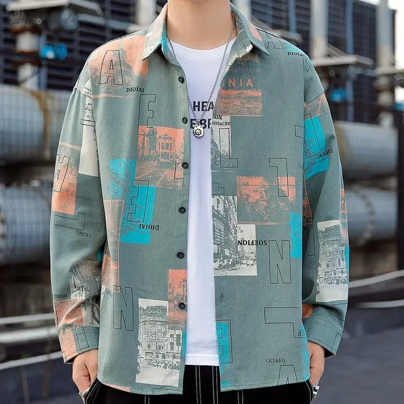 

2024 Spring and Autumn New Men's Long Sleeve Cotton Shirt Male Trendy Casual Loose Shirts Fashion Design Sense Shirt Hawaii