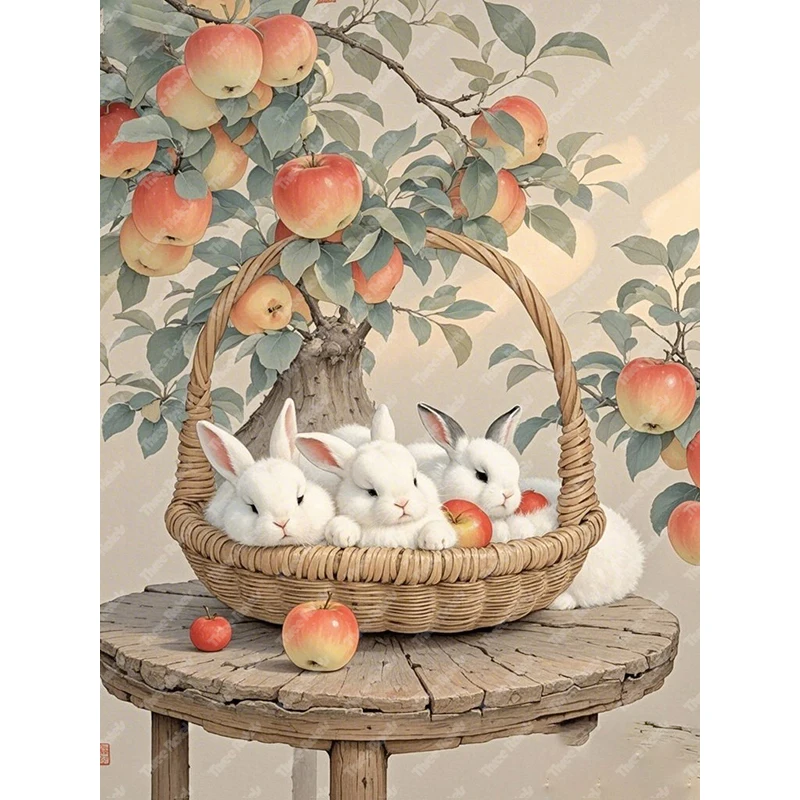 Three Ratels QHH172 lovely rabbits playing under trees cartoon wall stickers for home decoration waterproof self-adhesive