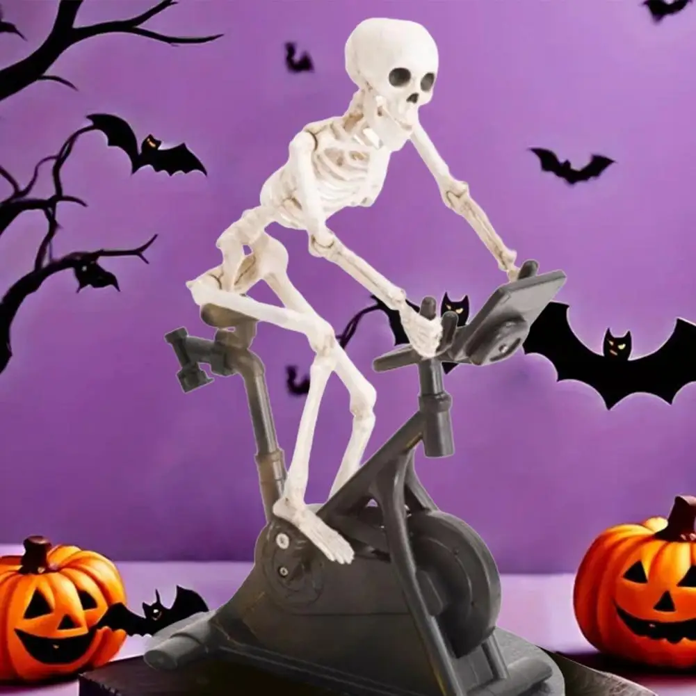 Cycling Skeleton Decoration Halloween Skeleton Cycling Statue for Home Office Decor Resin Fitness Bike Skull Figurine Ornament