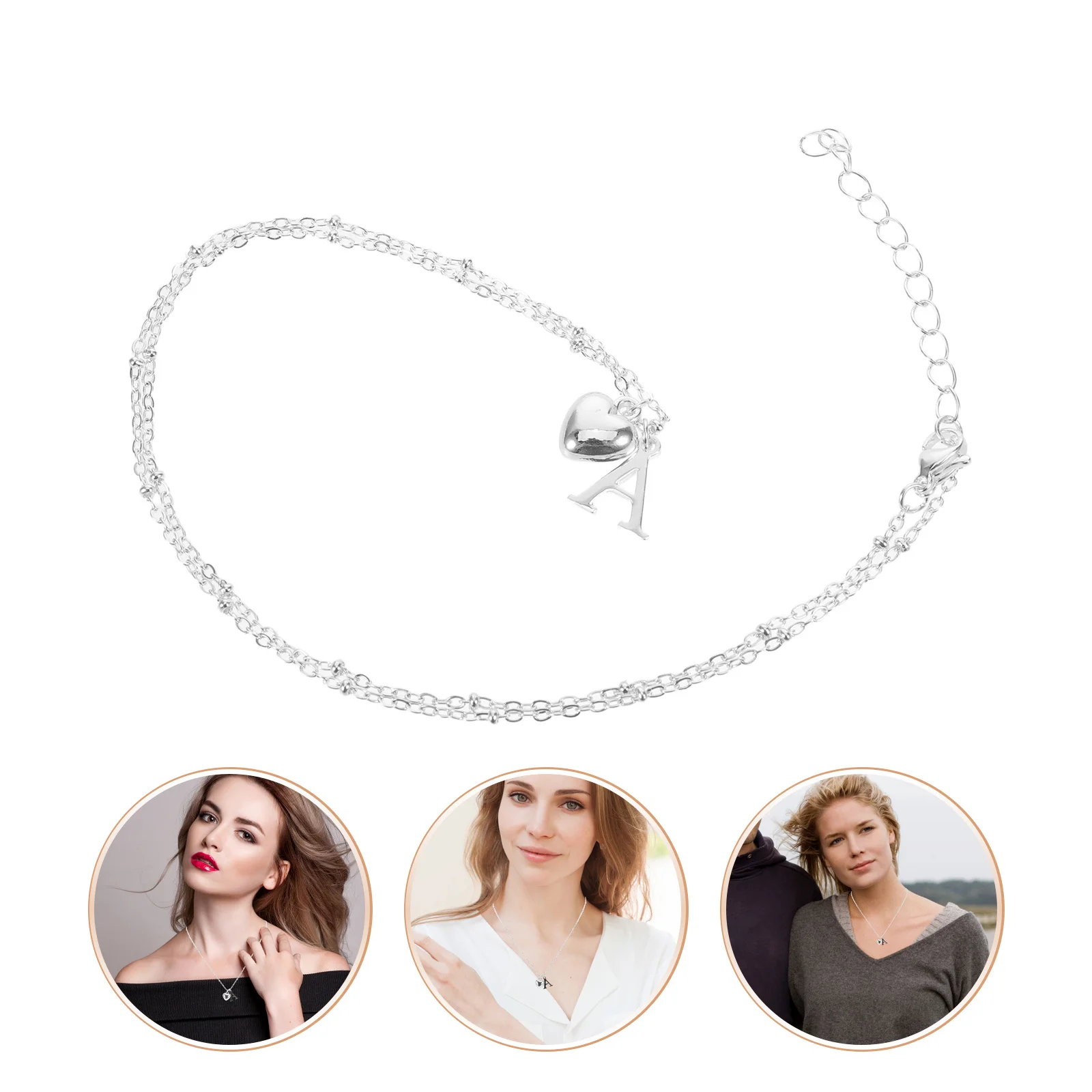 

Heart Pendant Choker Necklace Letter A Dainty Silver Plated Stainless Steel Jewelry for Women Fashion Heart Chain Necklace