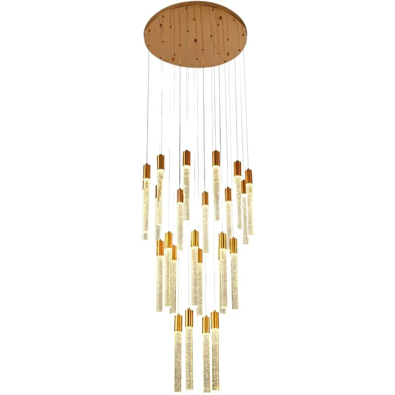 

Villa hollow duplex building home living room crystal chandelier modern simple light luxury floor spiral staircase long