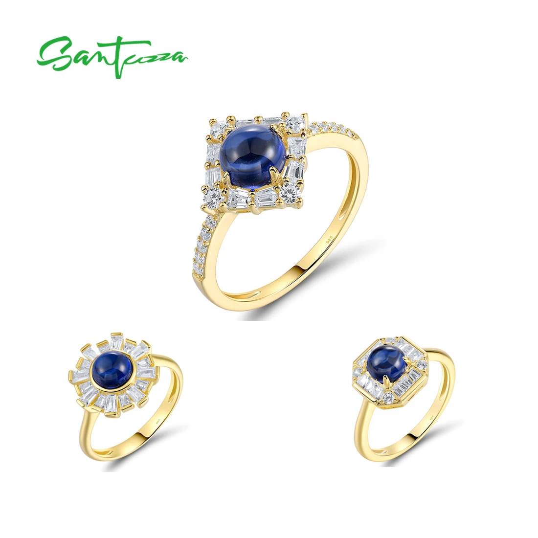 

SANTUZZA кольца из стерлингового серебра 925 пробы для женщин, синяя шпинель, белый CZ, светящиеся подарки на годовщину свадьбы, ювелирные изделия