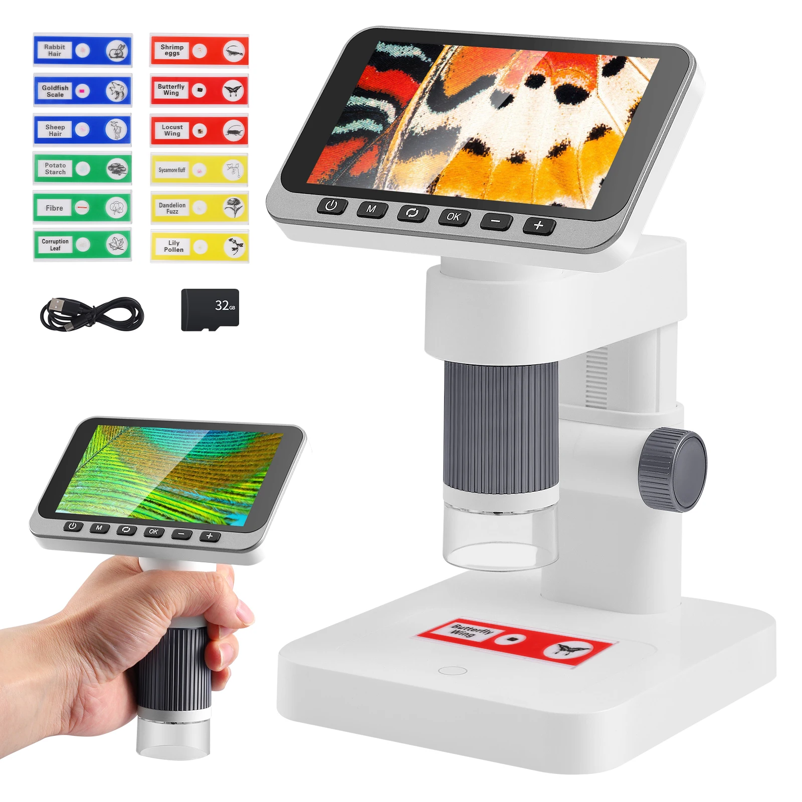 Microscope numérique pour enfants avec écran de 4,5 pouces, microscope électronique portable rechargeable, kit scientifique éducatif pour enfants, apprentissage de la biologie à domicile et à l'école