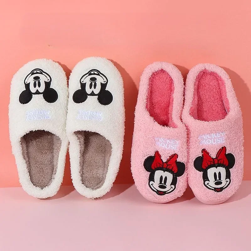 MINISO Anime Kawaii Disney Mickey Minnie kobiety kapcie z bawełny zimowa kreskówka Snoopy dom dom ciepły prezent pluszowe bawełniane buty