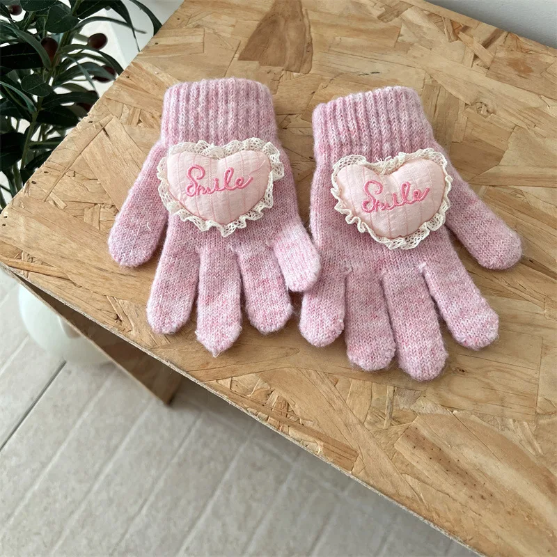 

Children Gloves Kids Knitted Mittens Winter Warm Gloves Girls Five Finger Anti Cold Cute Gloves 2-6 Years Korean Style Thickened