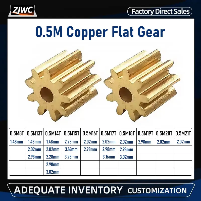 0.5Mod 8/13/14/15/16/17/18/19 /20/21Teeth Copper Flat Gear Rack Spur Gear CNC Precision Small Module Pinion for DIY Robot Motor