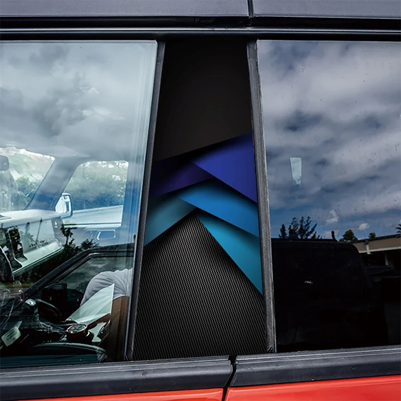 

2 штуки автомобильных наклеек на B-стойку, защитная пленка из углеродного волокна с геометрическим рисунком, пленка из ПВХ-материала.