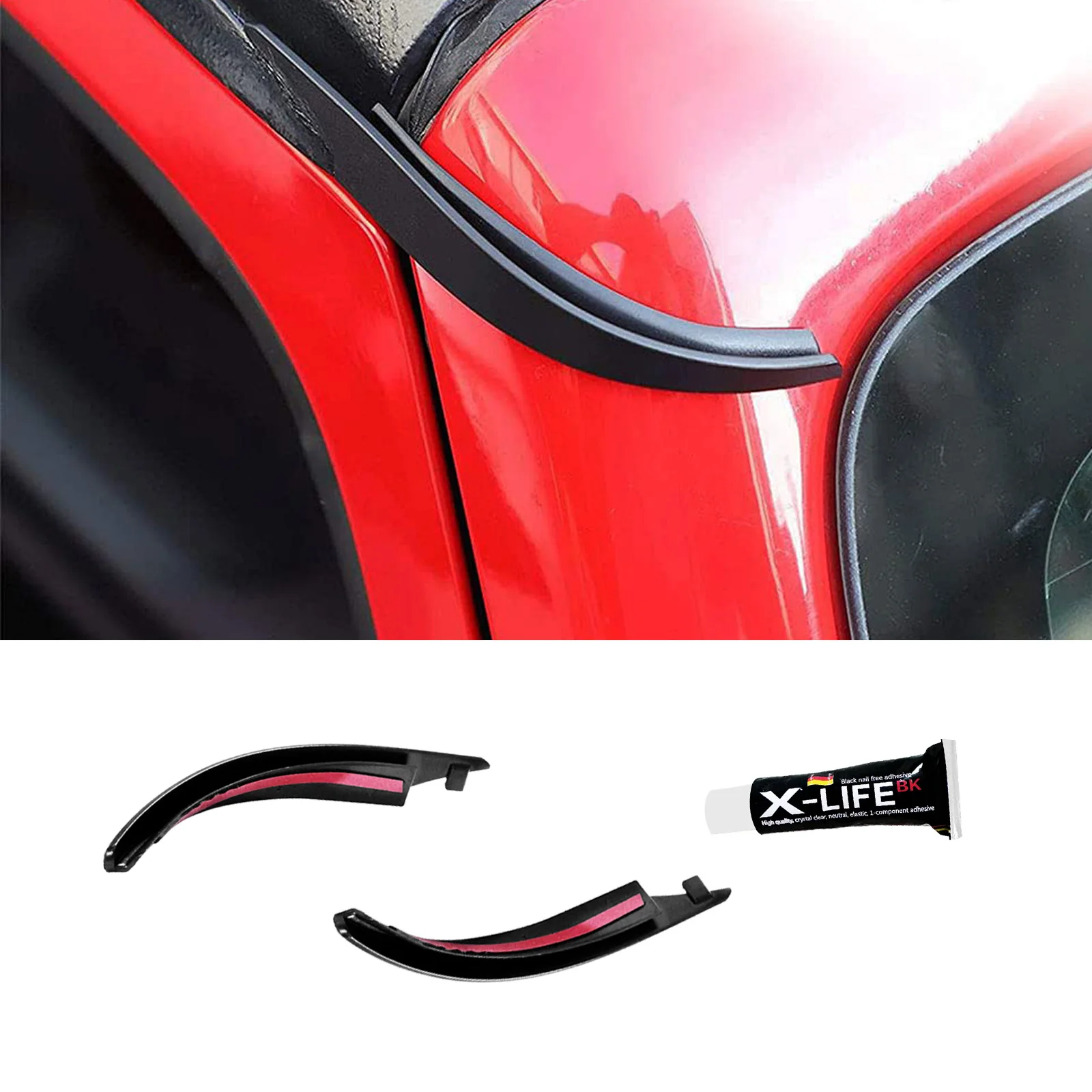 2Pcs Car Rain Gutter Rainwater Deflector Guard Slot Gutter Extension for Jeep Wrangler JK JKU 2007-2018 External Accessories