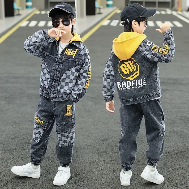 Boys Coat+Pants Kids Suits 2PCS/Set Cotton 2024 Classic Jean Spring Autumn Cotton Outfits Teenagers Sport Christmas Gift Childre