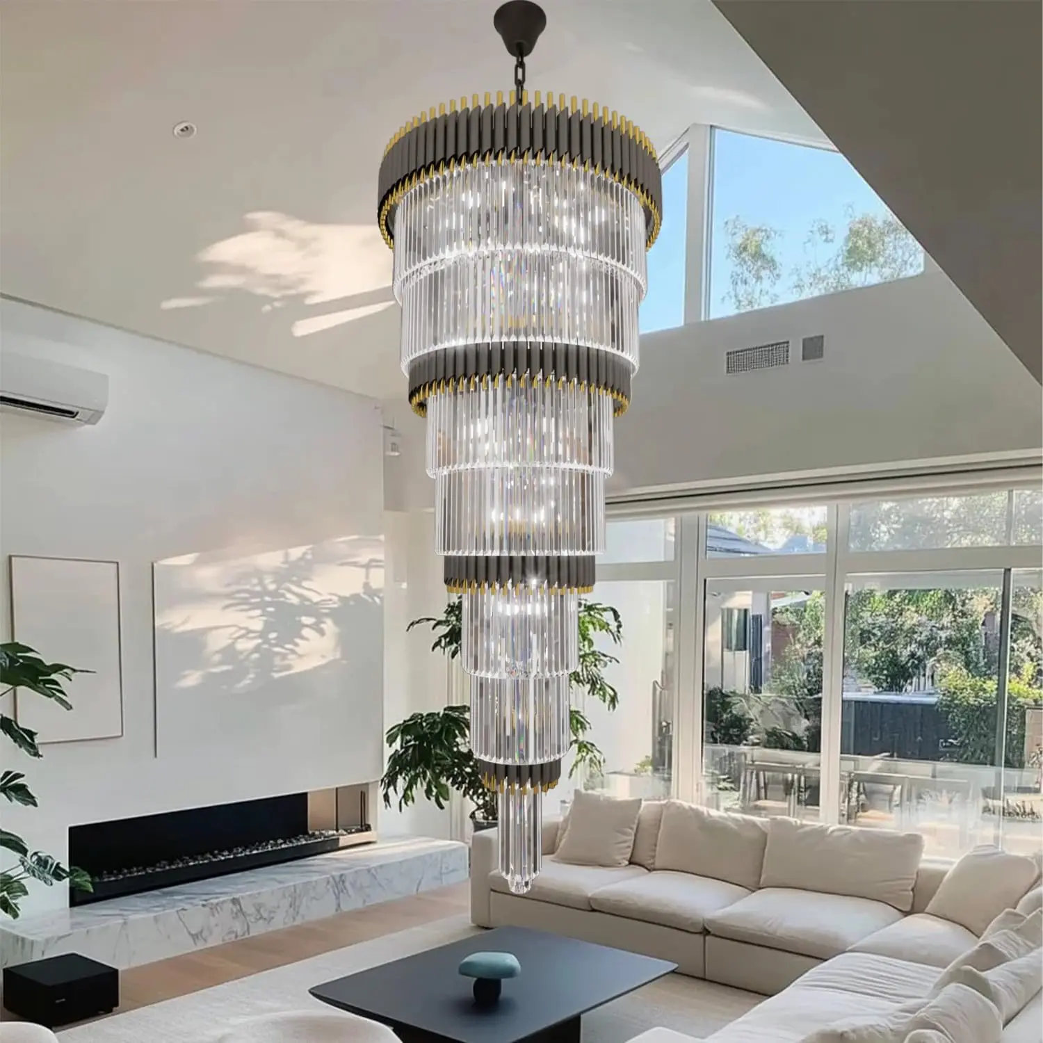 Large Crystal Chandelier For Staircase Hall Living Room Loft Stairway Luxury High Ceiling Chandeliers Crystal Pendant Light