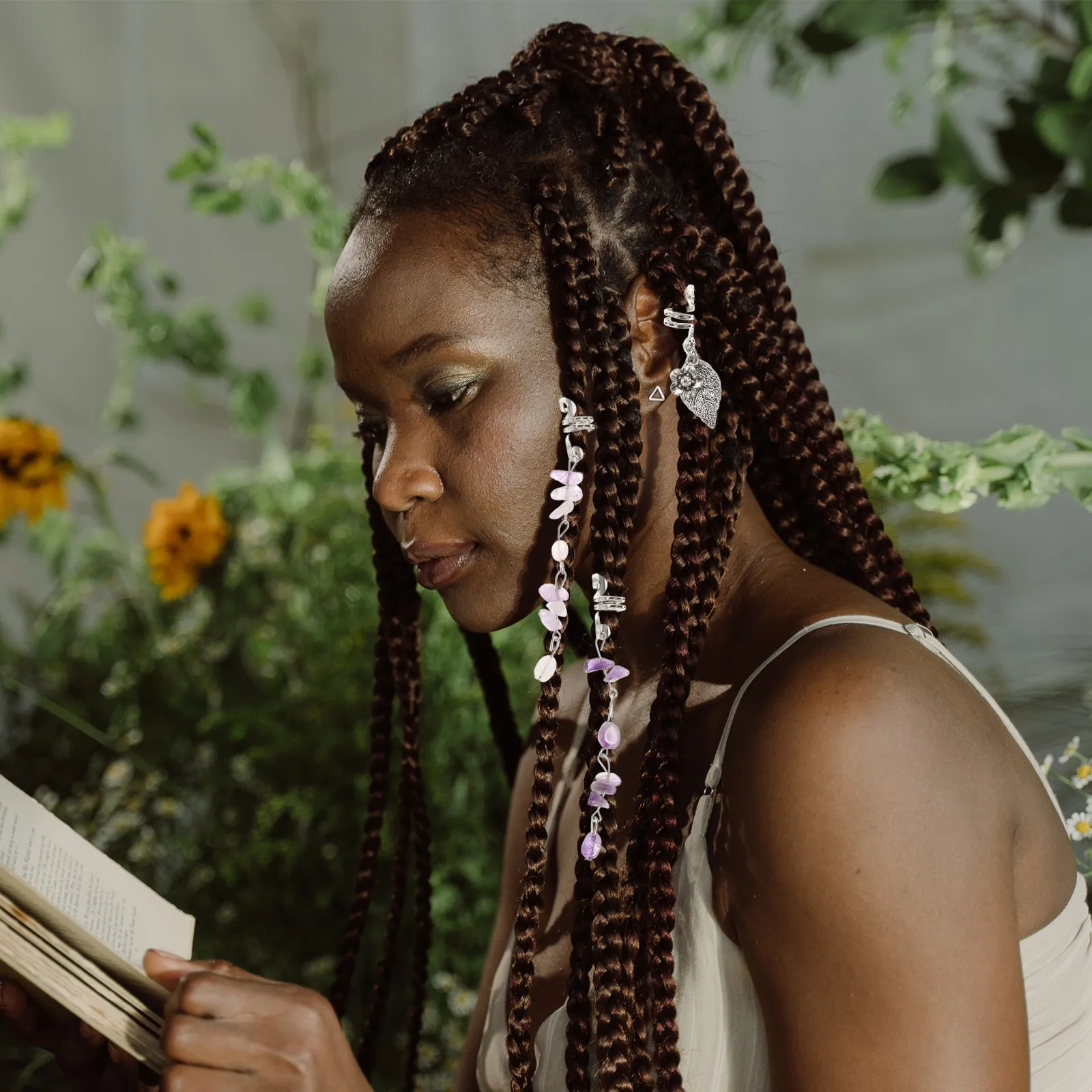 

1Set Dreadlock Spring Charms Metal Hair Charms for Braids with Natural Stones Hair Accessories for Dreadlock Jewelry Braiding