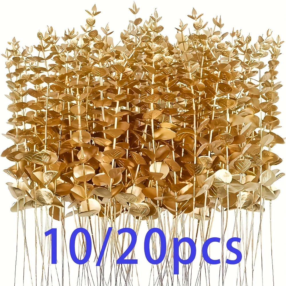 

10/20 шт. искусственных цветов золотого эвкалипта для декора дома на Рождество, свадьбы, дни рождения, украшения офисного стола, искусственные растения