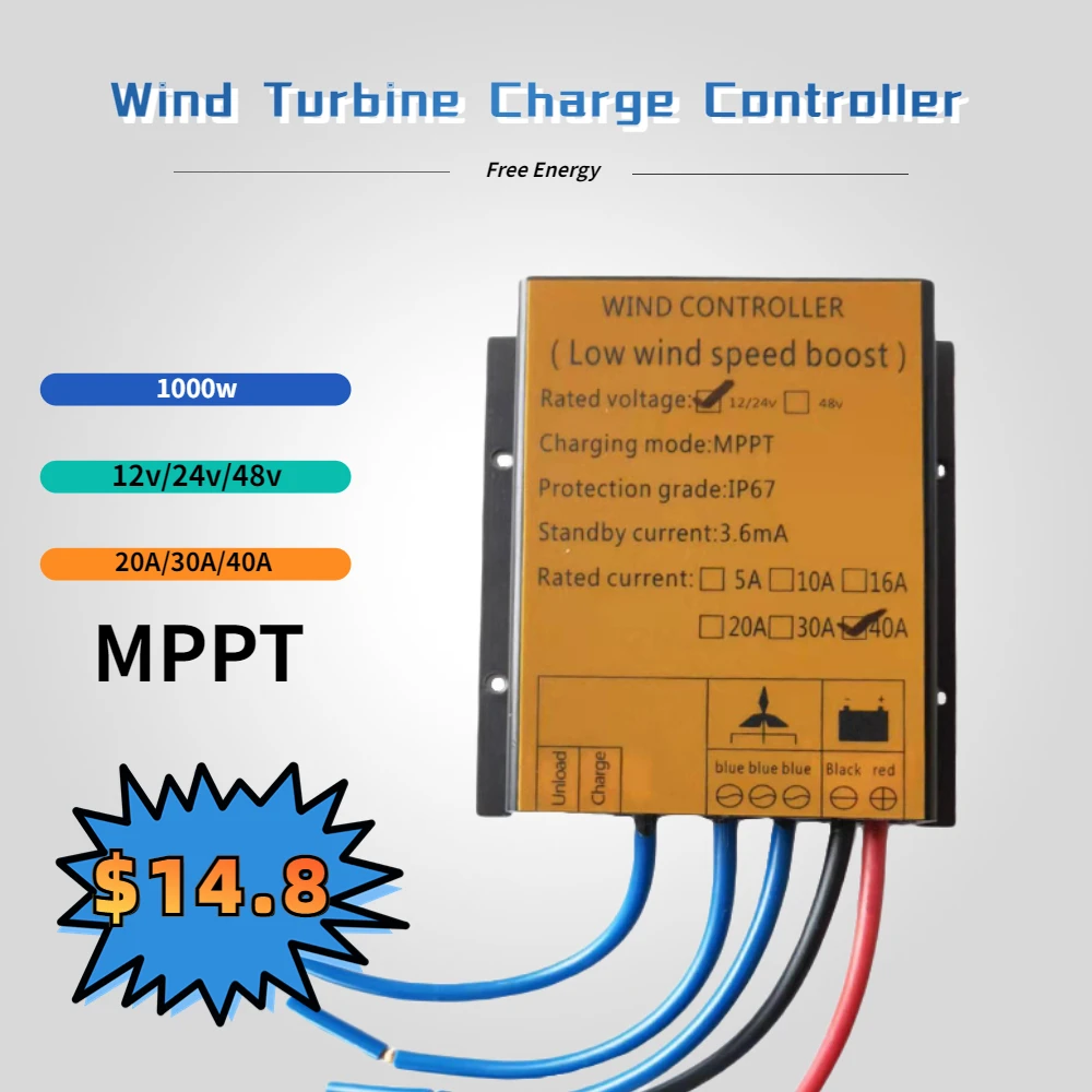 

Ветряная Турбина 1000 Вт, Контроллер Заряда MPPT, 12 В, 24 В, автоматический, 48 В, регулятор скорости низкого ветра для генератора, трехфазный