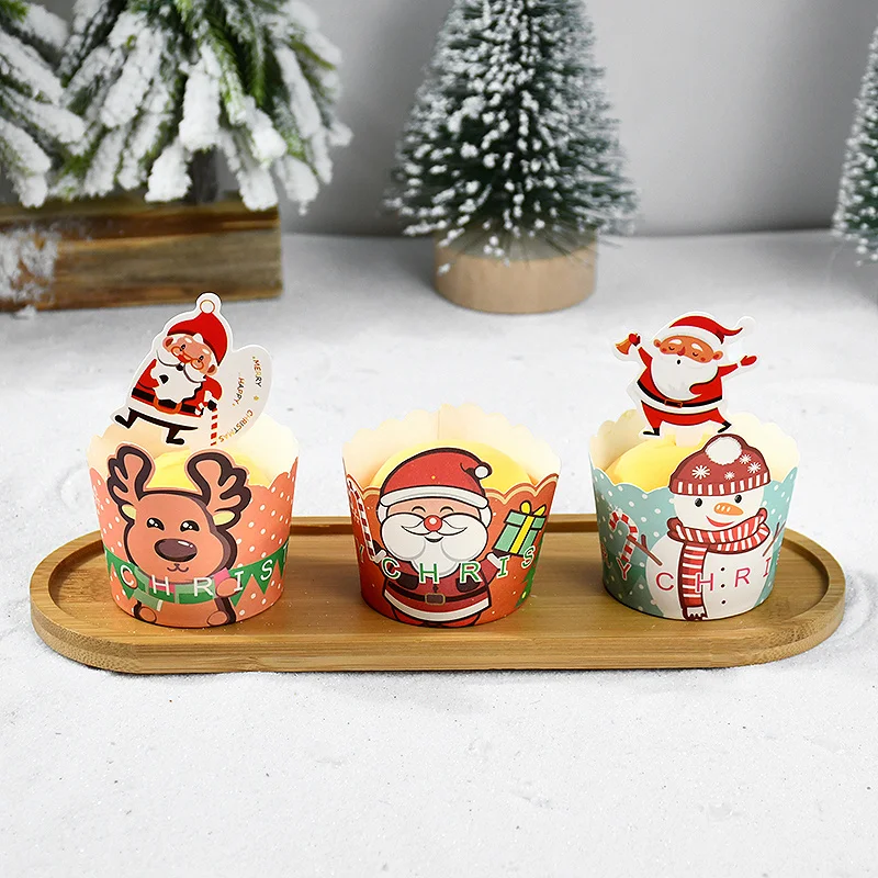 10PCS Merry Christmas Cupcake Wrapper Cake Paper Cups Disposable Oven Air Fryer Baking Liner Oven Air Fryer Muffin Cup Cake Mold