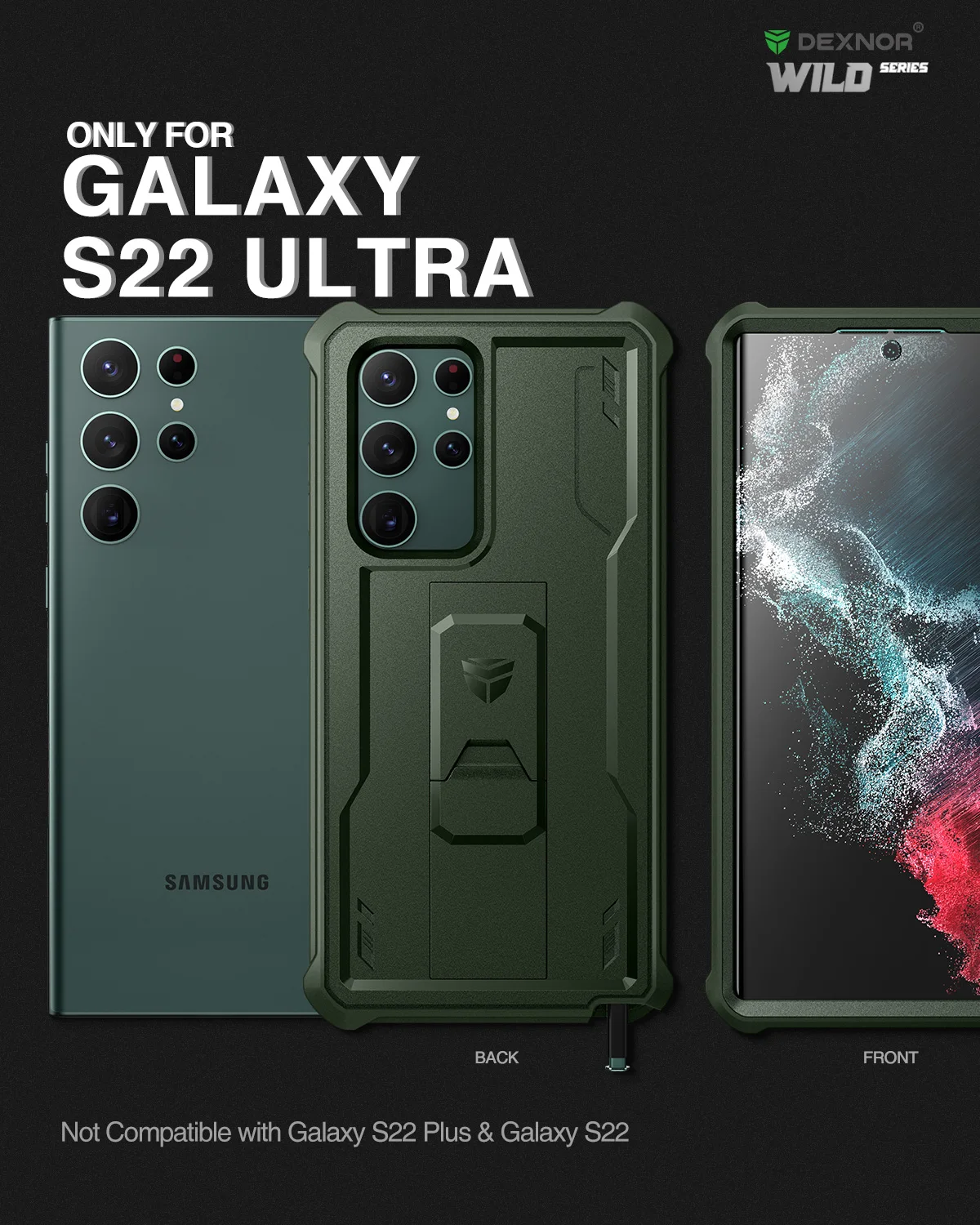 Etui Samsung Galaxy S22 Ultra 5G na zderzak całego nadwozia pancerz klasy wojskowej odporne na wstrząsy osłona z wbudowanym ochraniaczem ekranu