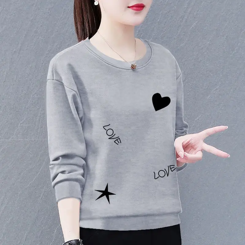 Women Clothing Trend Letter Graphic Print Casual Streetwear Cotton Sweatshirt Y2K Female Simple O Neck Long Sleeve Pullover Tops