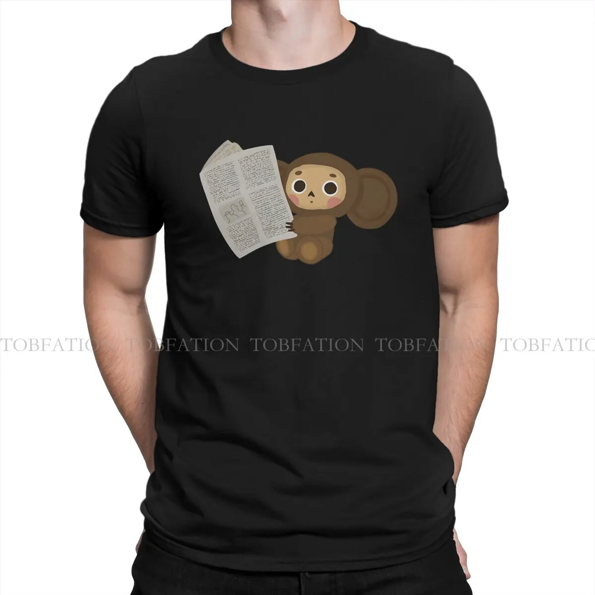 Cheburashka With The Paper Graphic TShirt Cheburashka Creative Streetwear Leisure T Shirt Male Tee 100% Cotton Gift Idea