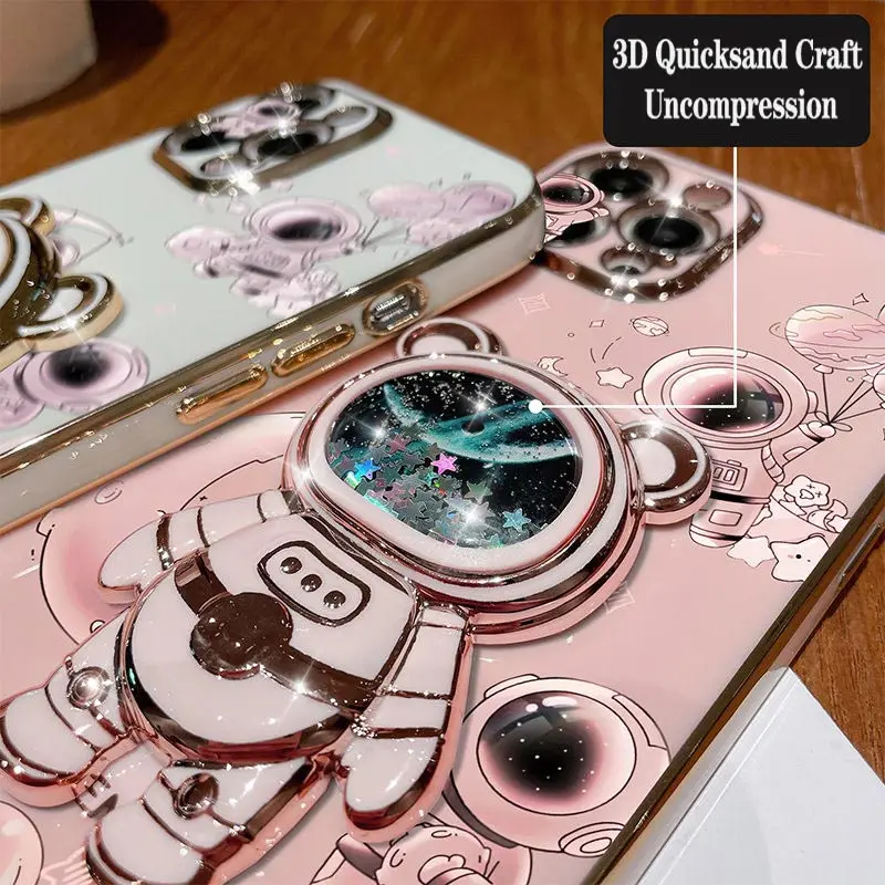 Quicksand Astronaut Plating Phone Holder Case For Samsung Galaxy Note 20 Ultra 20 10 10 Plus S10 Plus S10 S9 Plus S9 S8 Cover