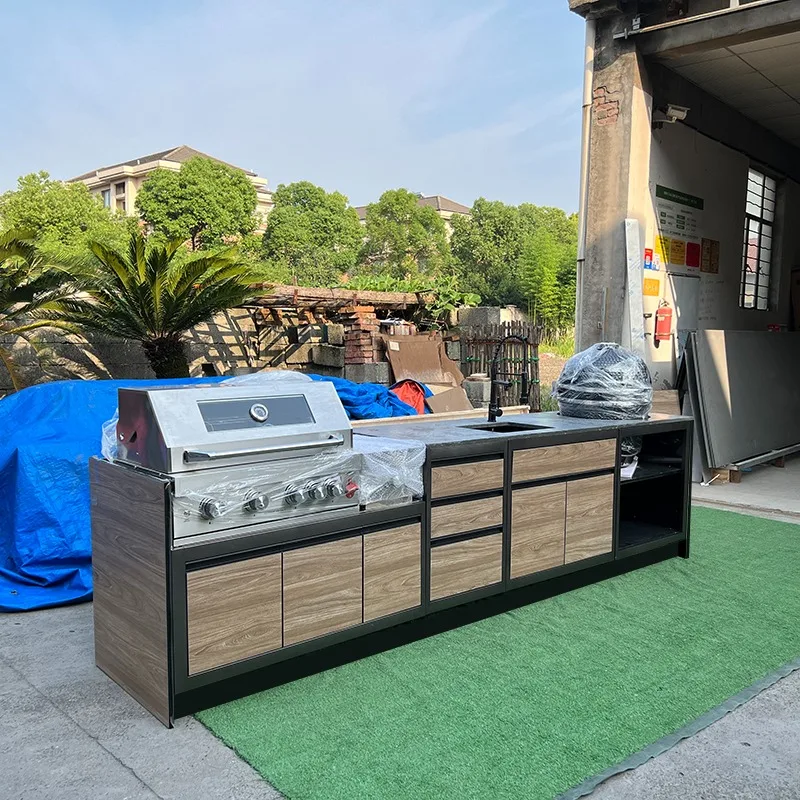 2024 Dorene Mobile da cucina moderno per barbecue da cucina all'aperto con rubinetto scorrevole per cassetto con cerniera per lavello per giardino e cortile