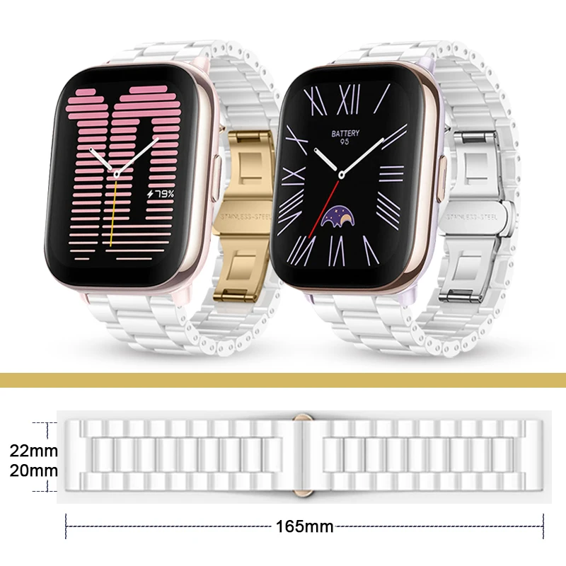 

20mm/22mm Ceramic Watch Band Compatible with Amazfit Active Fashion Wristwatches Suitable for Bip 3 Pro/GTR Mini
