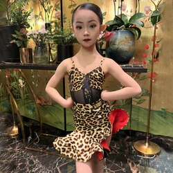 Girls Latin Dance Competition Dresses Sleeveless Latin Leopard Dress Kid Chacha Salsa Ballroom Dance Professional Costume SL8357