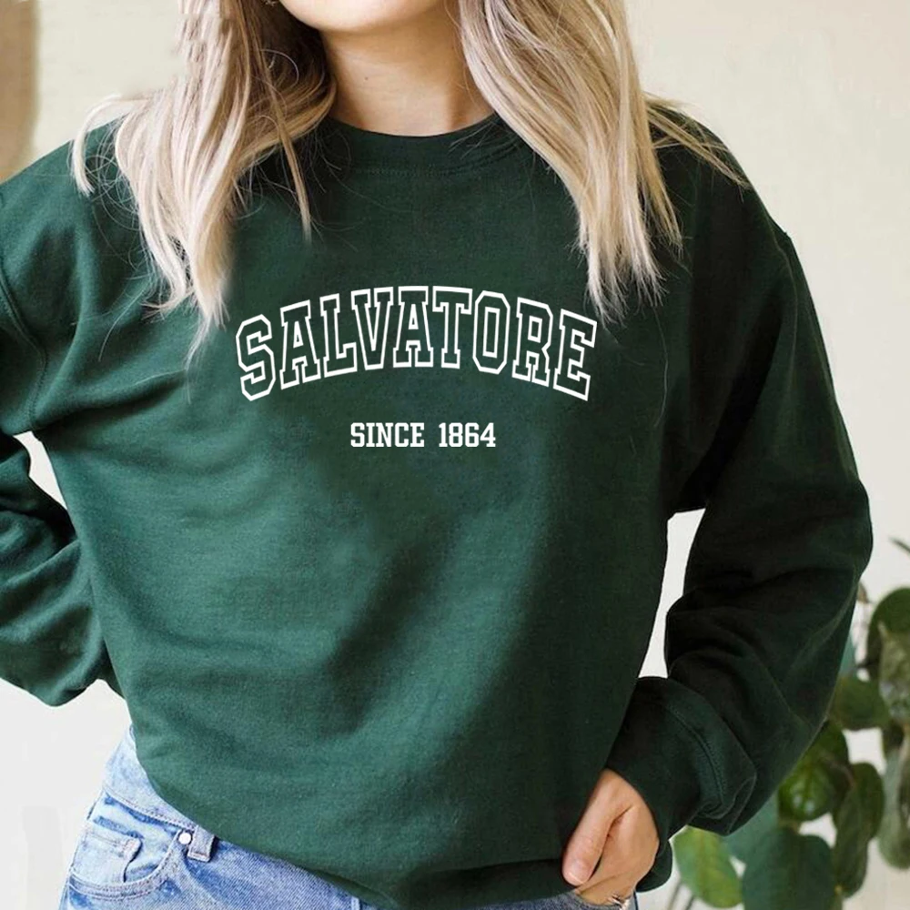 

Salvatorre Since 1864 Unisex Sweatshirt Damon Stefan Salvatore Pullover Women Crewneck Sweatshirts Mystic Falls Graphic Hoodies