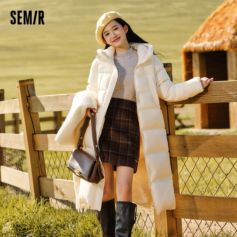  Semir Down Jacket Women Long Length Three-Proof Versatile 2024 Updated Winter New Loose Hooded Coat Simple Down Jacket 