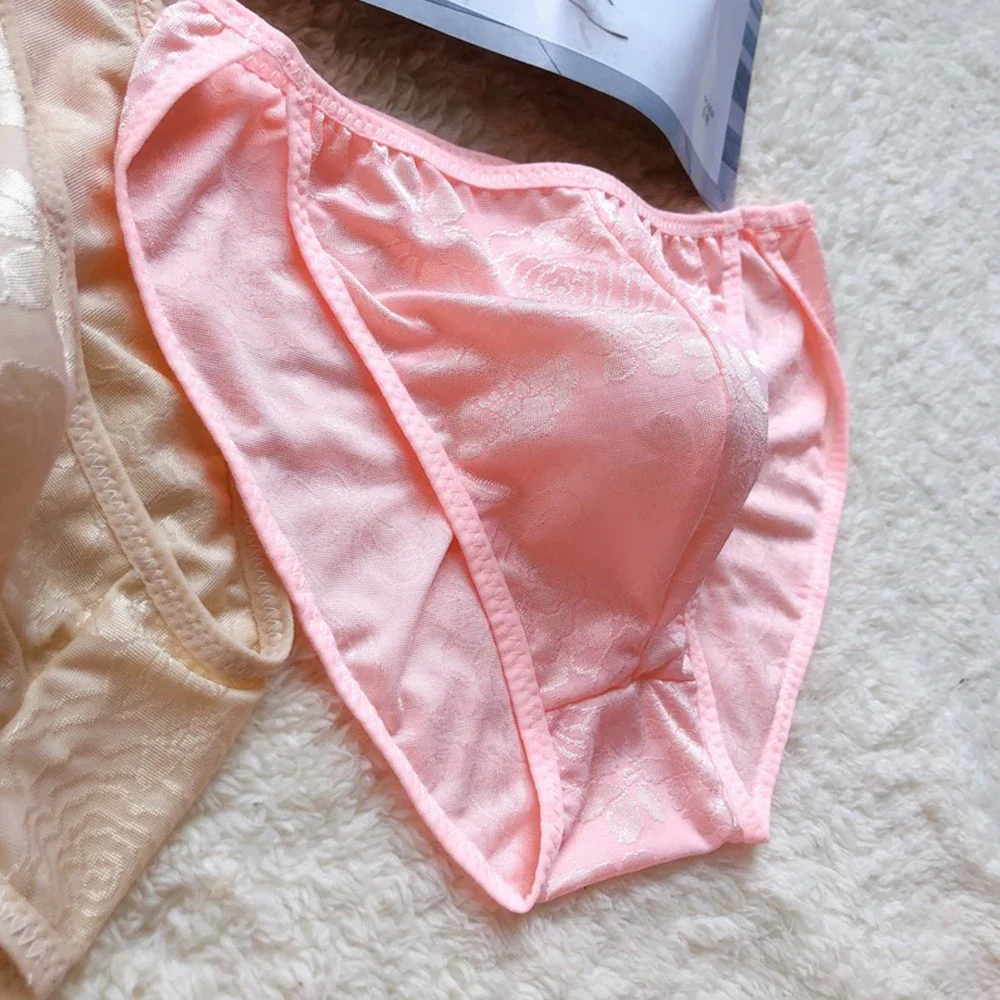 Sexy Mens Ice Silk Low Rise Pink Briefs Lingerie Low Rise Men's Breathable Soft Bulge Pouch Underwear Underpants Sissy Panties