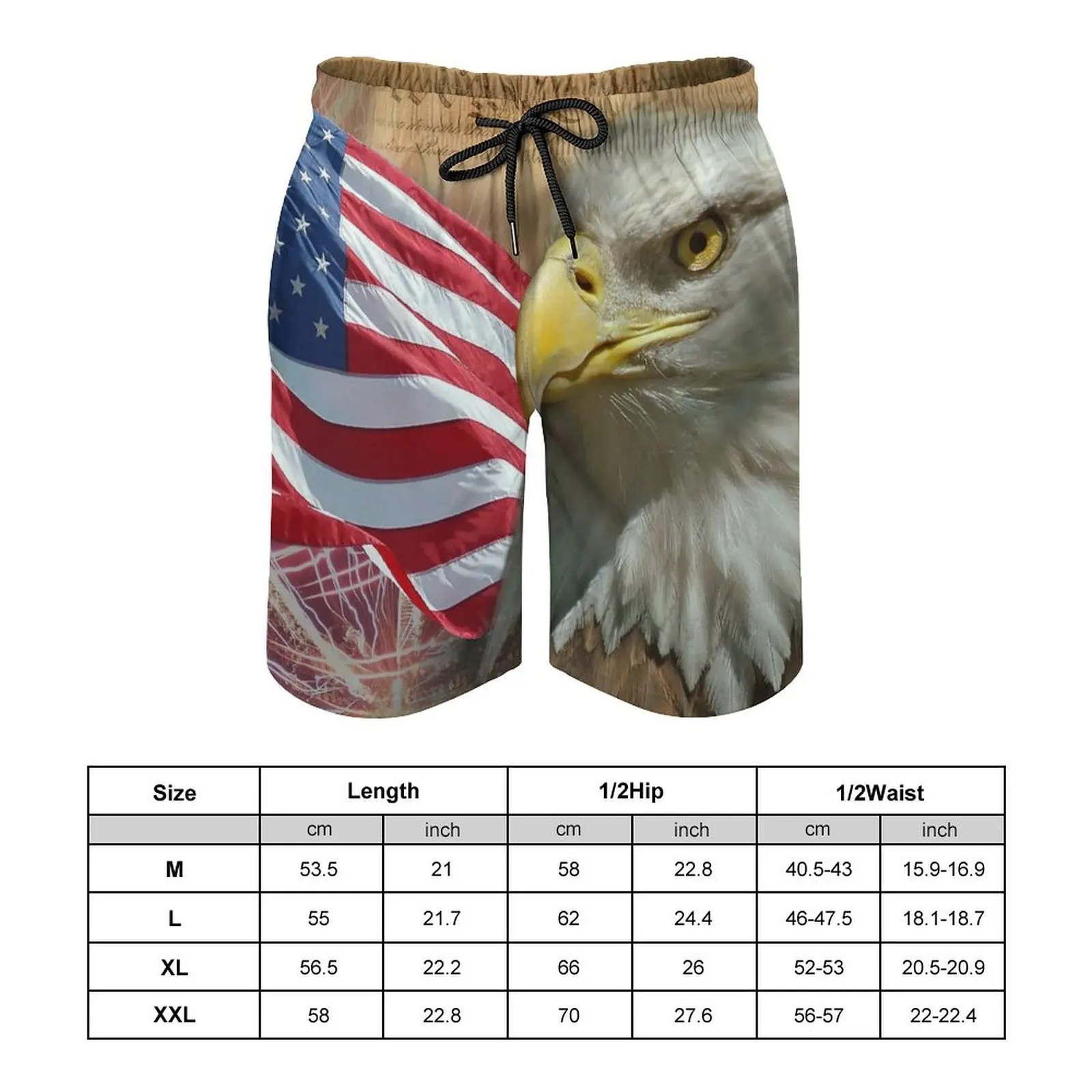 Summer Street Style Fashion Shorts New 3D Printed Hawk banner Men's Beach Shorts Men's Beach Holiday Comfort Board Shorts