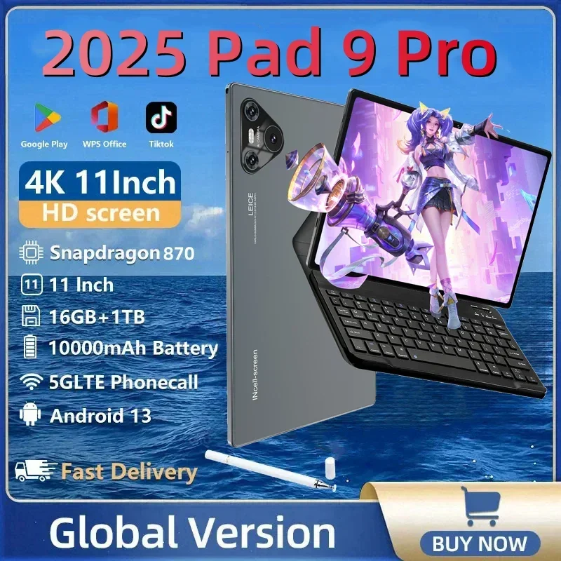 

New Tablet Pad 9 Pro11 inch 16GB+1024GB HD 4K Screen Snapdragon 8Gen2 Android 13 Tablet 5G Dual SIM WiFi Google Tablet PC