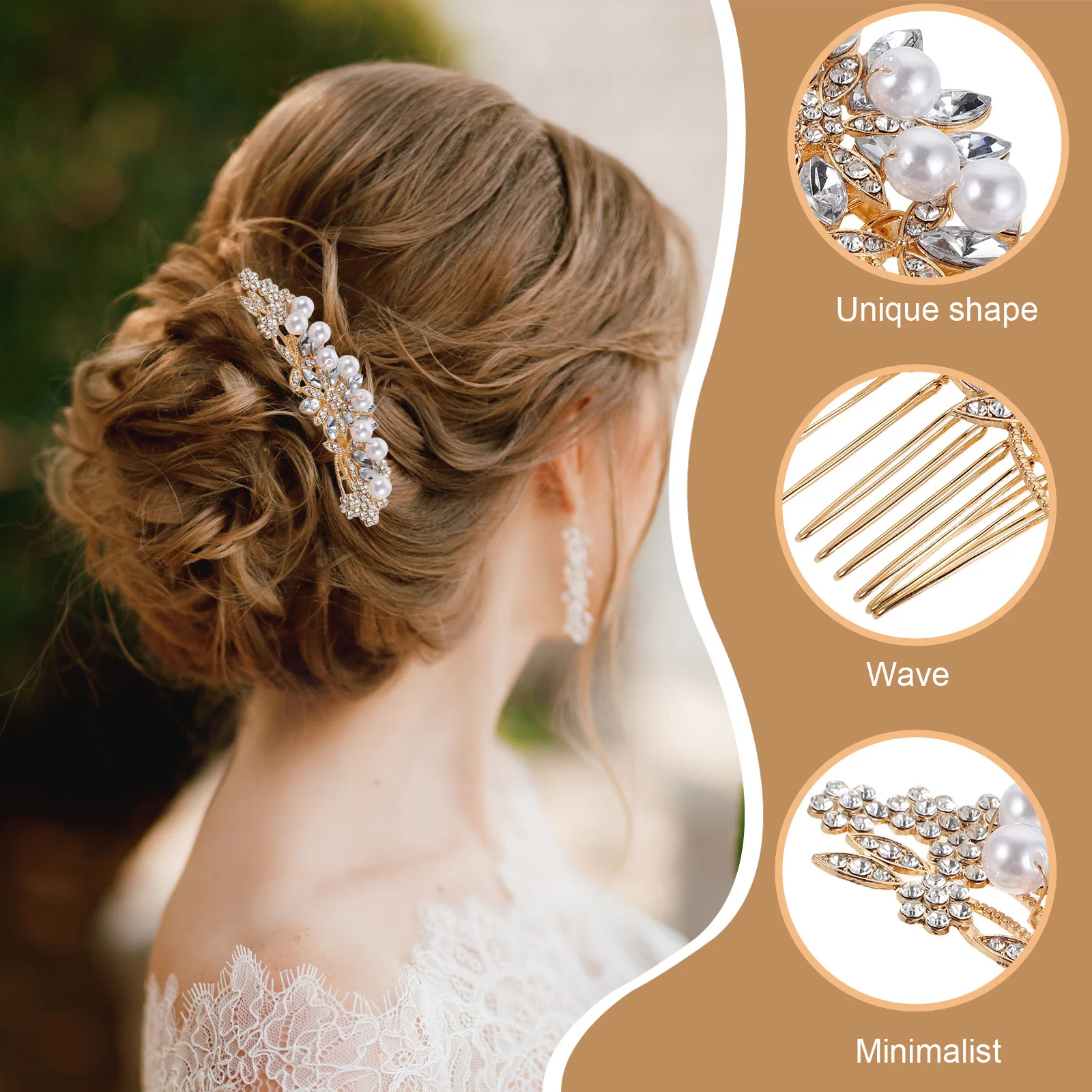 2Pcs Bridal Wedding Hair Comb Pearl Rhinestone Flower Headpiece Hair Accessories for Bride Bride Crystal Headpiece