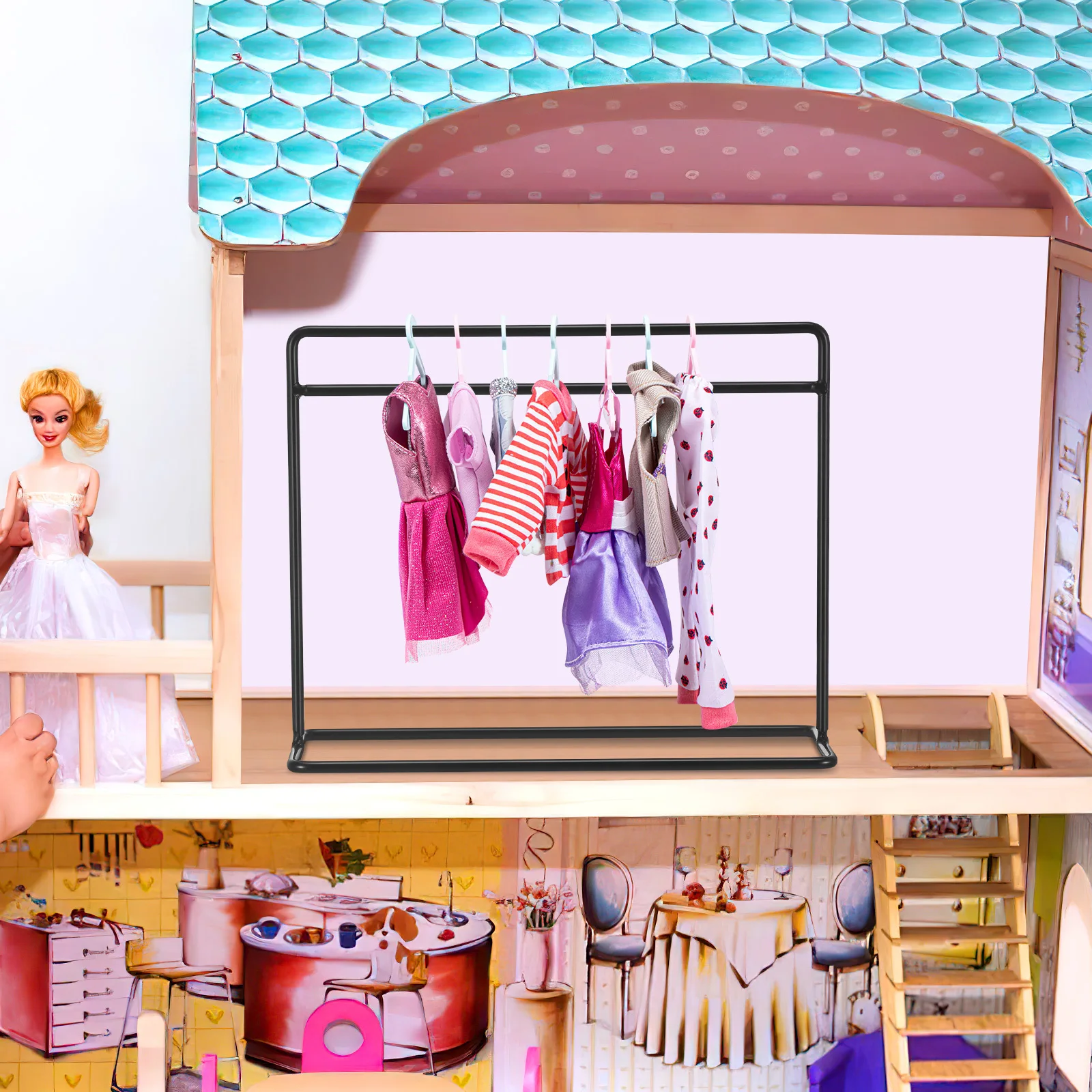 

Iron Mini Clothing Rack for Dollhouse Decoration Hanging Storage Display Adornment Perfect Gift for Mini House Enthusiast
