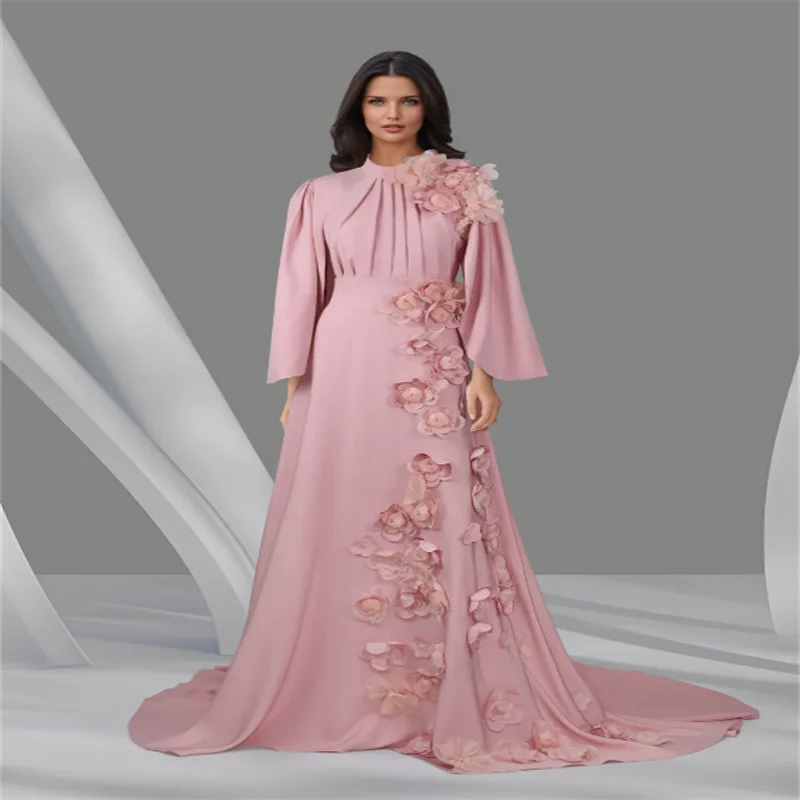Pink Women's Floor Long Evening Dress Dubai Sexy Birthday Dress for Baddies Maxi  Party Dresses Luxury 2025 with 3D Flowers