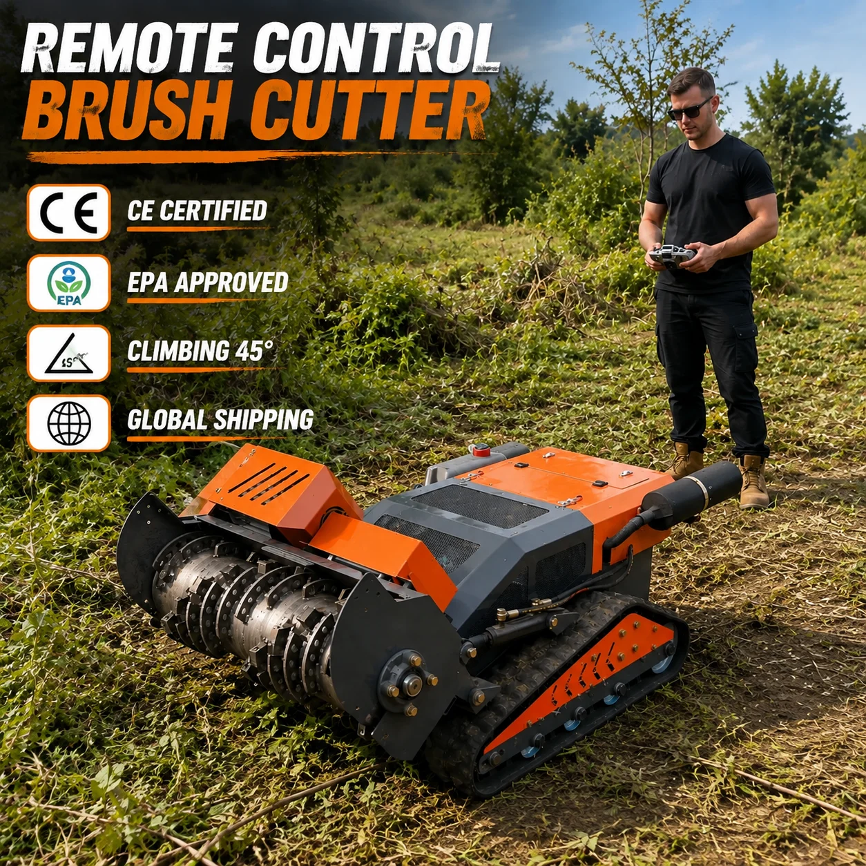 Range-extended Remote Control Crawler Lawn Mower Intelligent Grass Cutter 45° Slope Mowing Machine CE Certified
