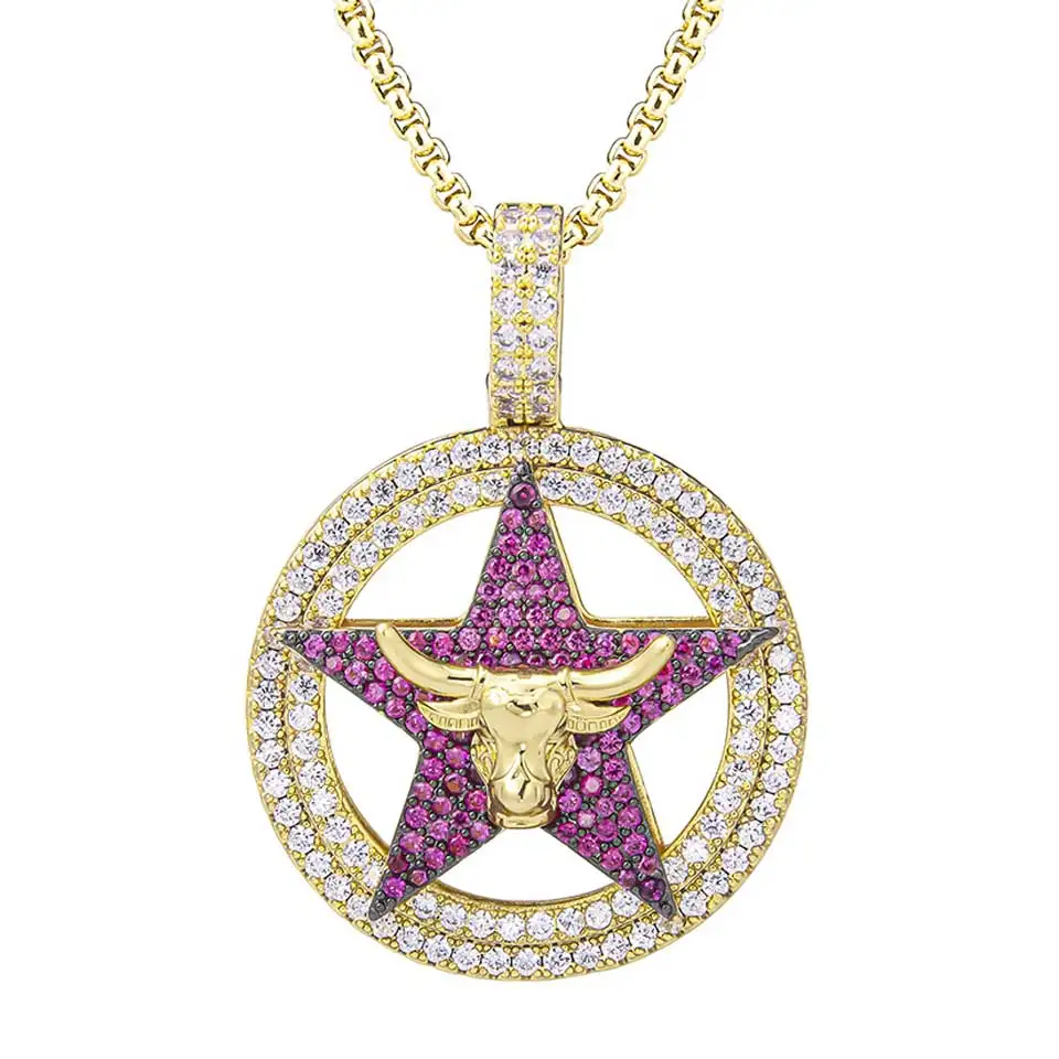 

Iced Out Five Point Star Pendants Cubic Zirconia Necklace Hiphop Zodiac Cow Jewelry Men Women