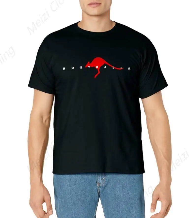 Australian kangaroo pattern men's and women's T-shirt fun fashionable cool men's cotton short sleeved shirt